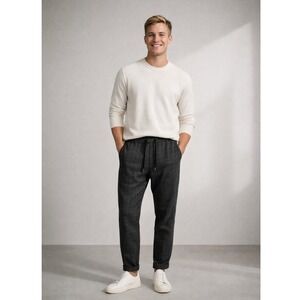 Paul Smith Mens 28 Micro Check Drawstring Tapered Trousers Pants Black Grey